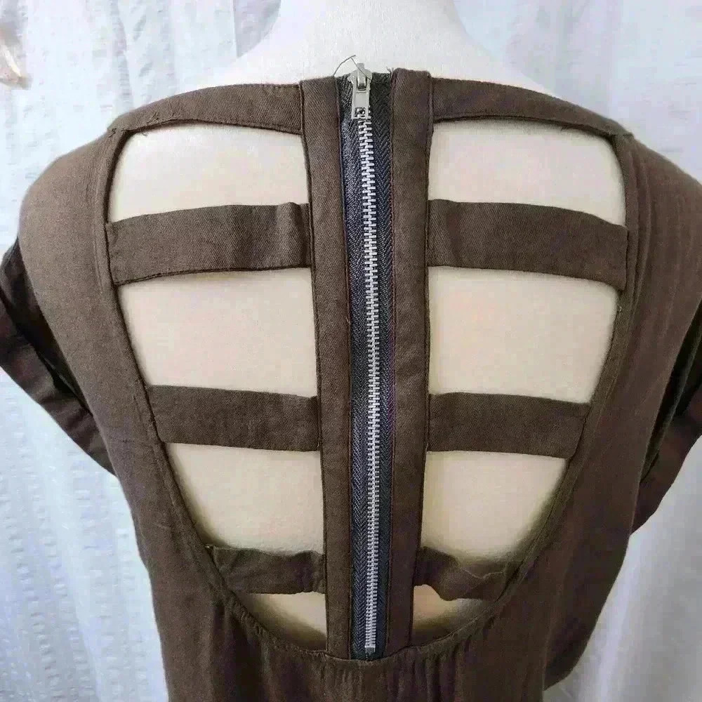 697h Poema Brown Embroidered Wing Shift Dress / Tunic - Size Large - Picture 5 of 6